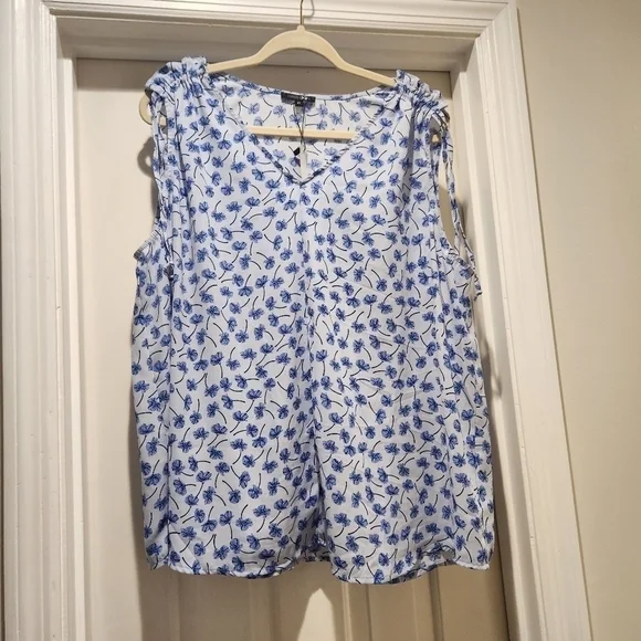PaperMoon blue floral spring blouse Women's size 2X NWT - Picture 1 of 7